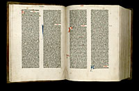 Image of the Gutenberg Bible open to pages 010 verso and 011 recto.