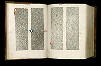 Image of the Gutenberg Bible open to pages 013 verso and 014 recto.