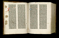 Image of the Gutenberg Bible open to pages 017 verso and 018 recto.