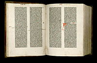 Image of the Gutenberg Bible open to pages 014 verso and 015 recto.