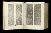 Image of the Gutenberg Bible open to pages 022 verso and 023 recto.